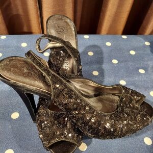 Chic Black Sequin Slingback Heels